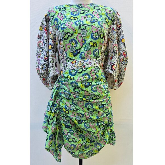 NEW $425 RHODE PIA SHIRRED MINI DRESS IN MOSAIC FLORAL GRASS PRINT SIZE M - Picture 3 of 7